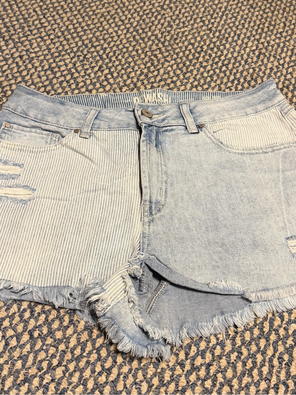 Rewash Light Blue Two-Tone Distressed Denim Shorts